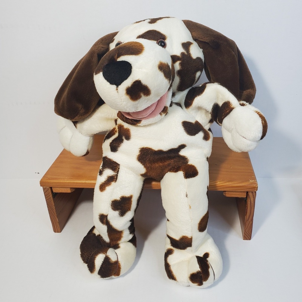 Mary Meyer 12" Full Body White And Brown Spotted Hound Dog Hand Puppet